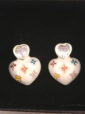 Mini Heart Earrings Gold Tone Colorful Enamel Cute Trendy Statement